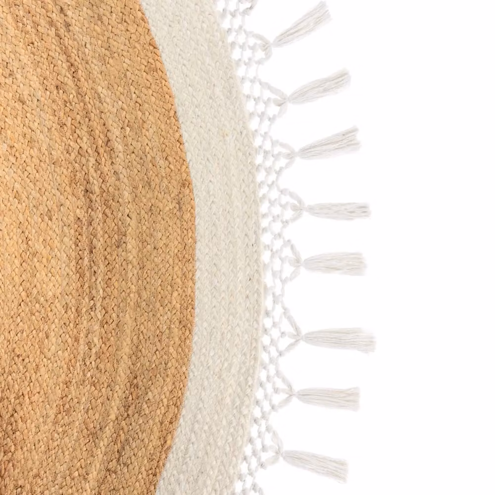 Tappeto Rotondo Beliani in Juta e Cotone Beige e Bianco con Design Boho Rustico Spirale, Fatto a Mano, Diametro: 200 cm – 2