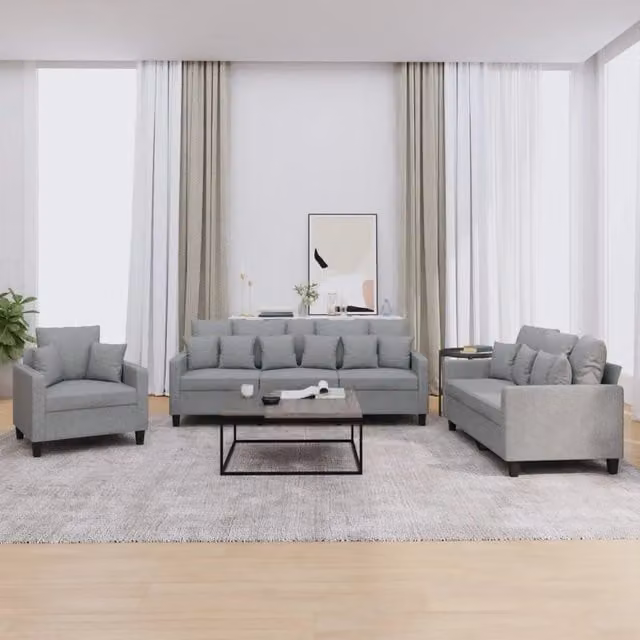 Set Divani 3 pz con Cuscini Grigio Chiaro in Tessuto 3201632