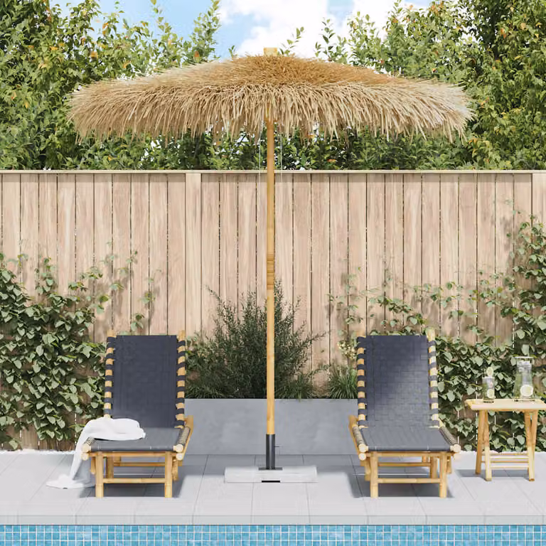 Ombrellone in bambù vidaXL con parasole in foglie di banano, colore marrone e beige, diametro: 270 cm