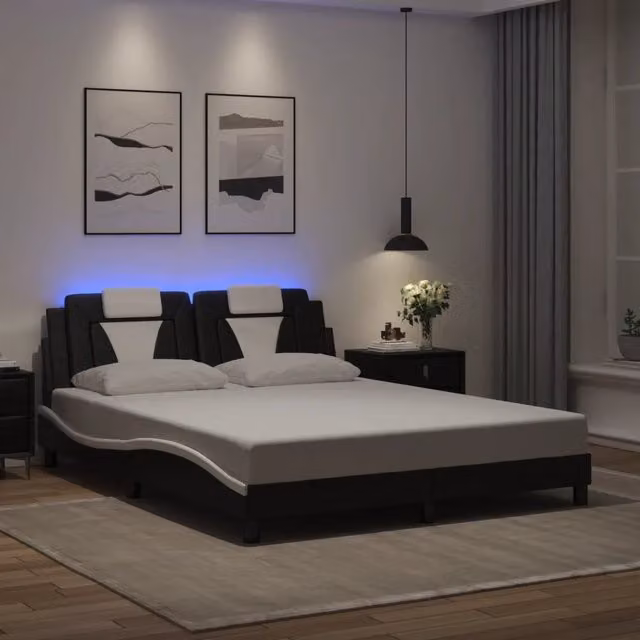 Giroletto Viana con LED senza Materasso Nero e Bianco 160x200cm 3214034