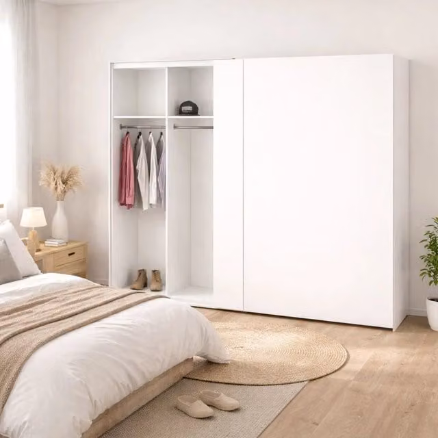 Armadio con ante scorrevoli Badesse DMORA Bianco lucido L: 243 cm, P: 60,5 cm, H: 220,4 cm