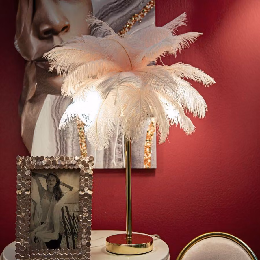 Lampada da tavolo Mauro Ferretti, modello Palmier, 2 luci, attacco E14, dimensioni 40x55 cm, finitura rosa dorato
