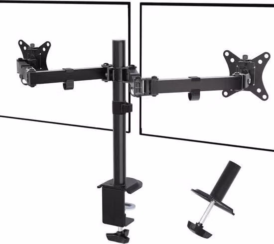 Stand per doppio schermo ergonomico per schermi da 17 a 35 pollici - Angolo di visuale regolabile, inclinazione di ±45° e rotazione di 360°