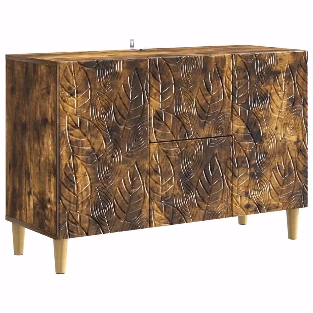 Credenza moderna in legno ingegnerizzato Rovere Fumo, ideale per soggiorno o sala da pranzo, L: 89 cm, P: 34,5 cm, H: 60 cm – 2