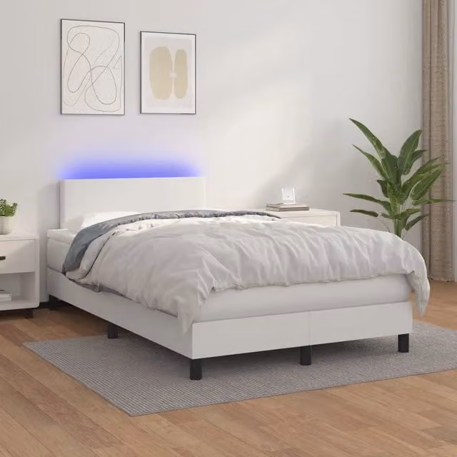 Letto con giroletto a molle, materasso ibrido e illuminazione LED vidaXL, Bianco, L/P/H: 120 x 200 cm – 1