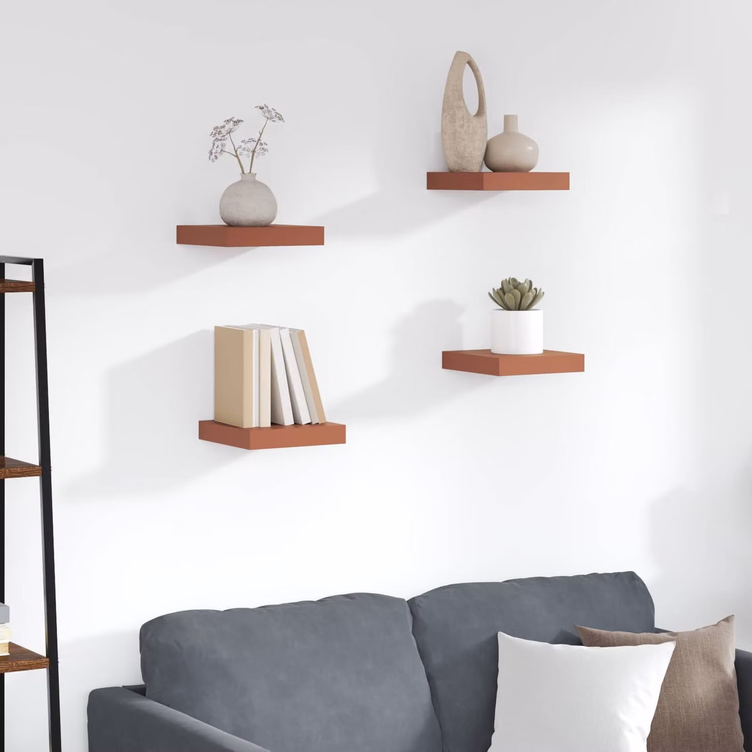 Set di 4 scaffali da parete vidaXL in MDF rosso opaco, L/P/H: 23 x 23,5 x 3,8 cm