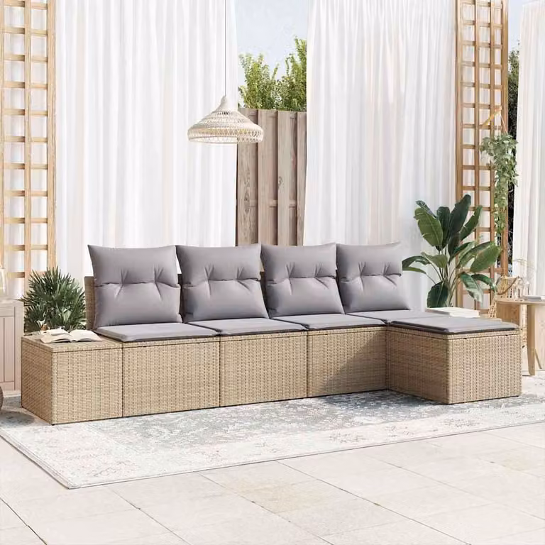 Maison Exclusive - Set Divano da Giardino 5 pcs Beige e Grigio Chiaro polyrattan