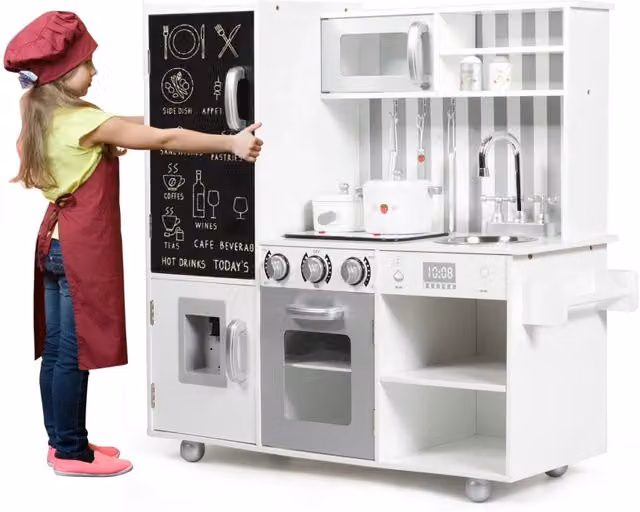 Set da cucina in legno per bambini con effetti sonori e accessori, bianco, L/P/H: 83 x 32 x 80 cm