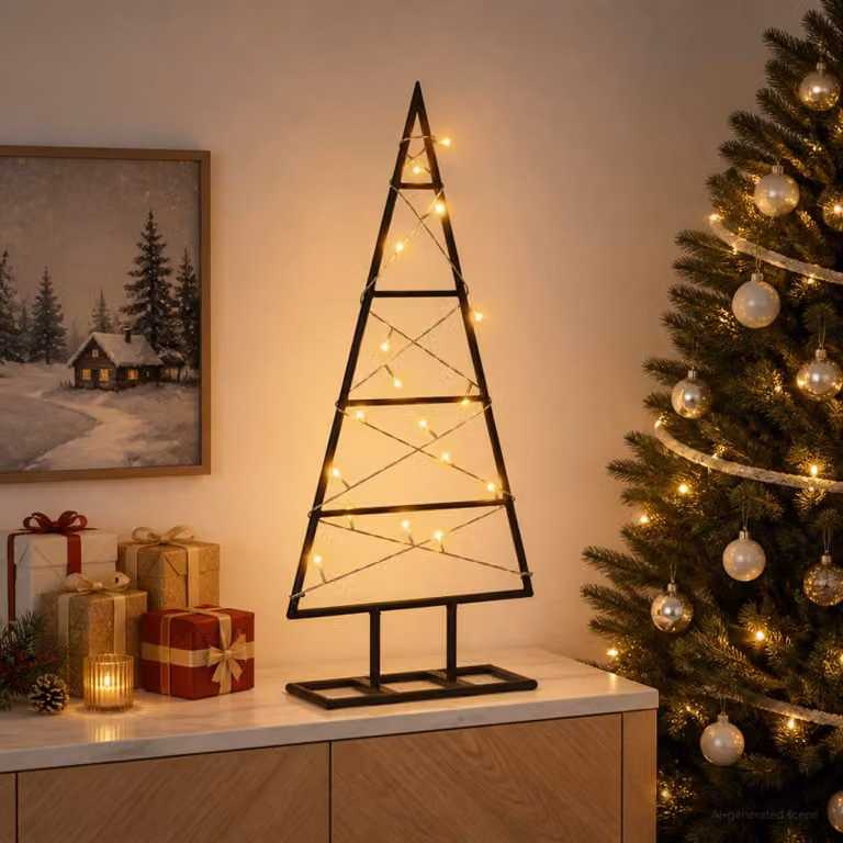 Albero di Natale moderno vidaXL KUOPIO in metallo con luci LED bianco caldo, Altezza: 60 cm