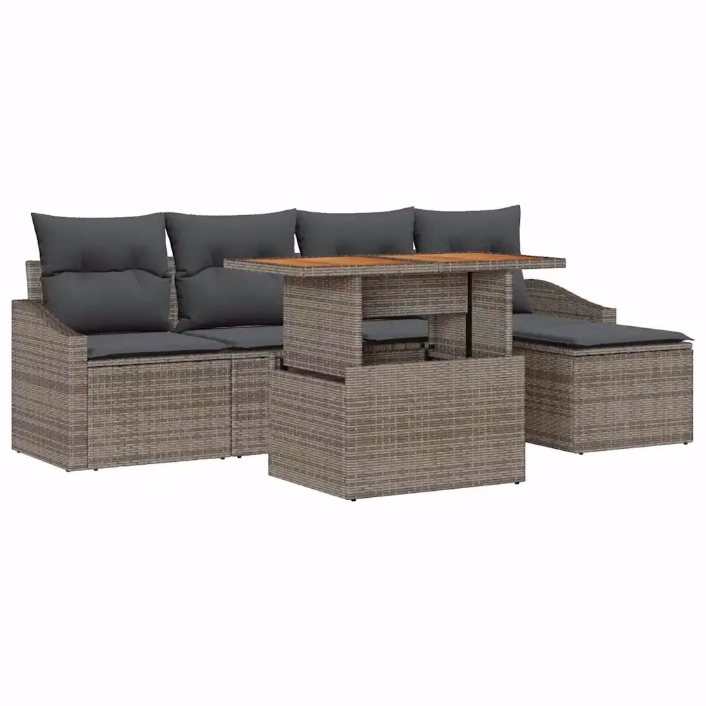 Set da pranzo da giardino vidaXL in legno di acacia con piano ribaltabile, 6 pezzi, Grigio e Marrone – 2