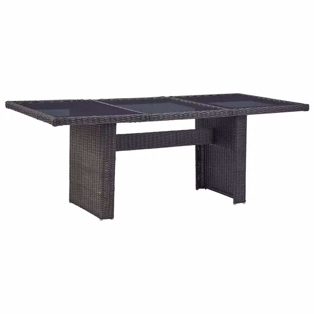 The Living Store Tavolo da pranzo da giardino nero 200x100x74 cm in vetro e poly rattan