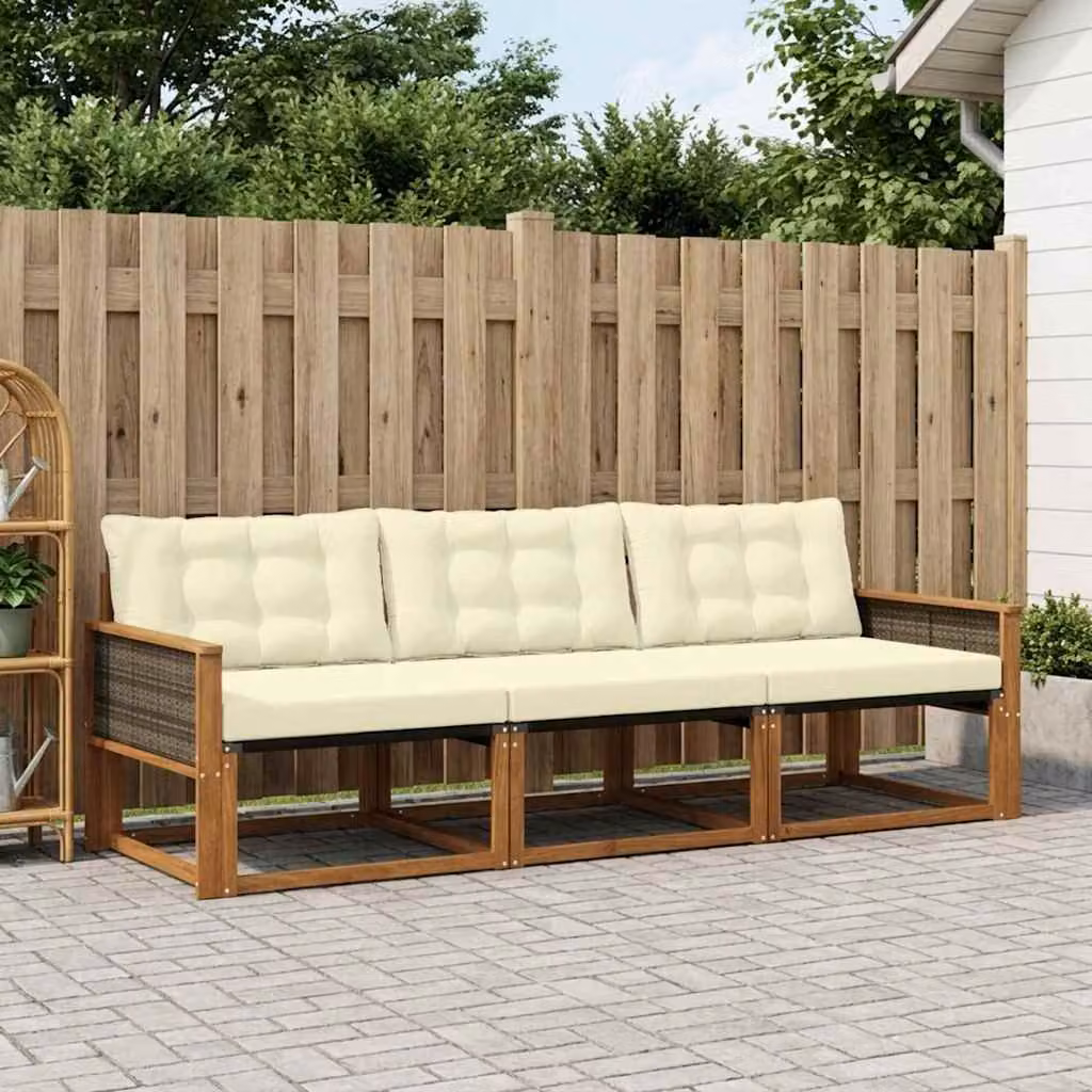 Set di divani da esterno vidaXL 3 pezzi in legno di acacia con cuscini beige e crema