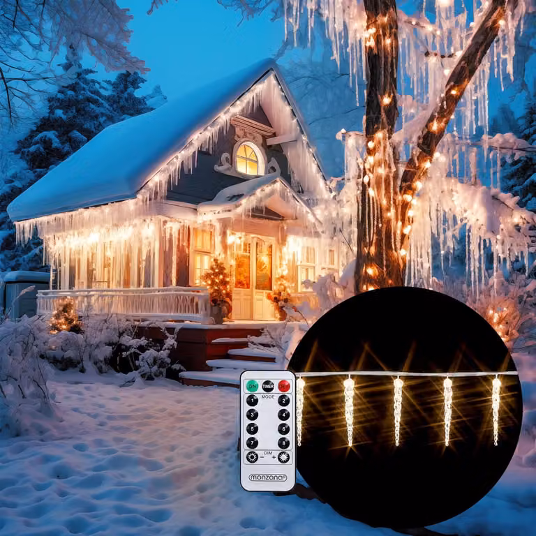 Catena luminosa da 5 metri - 80 LED - Grado di protezione IP44 (resistente all'acqua) - Telecomando - Luce bianco caldo - Ideale per Natale - Adatta per interni ed esterni