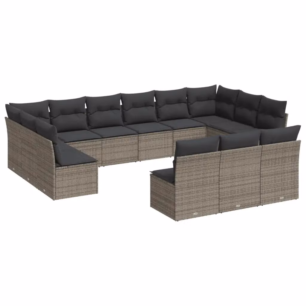 Set di divani da giardino VIDAXL a forma di U in polyrattan grigio con 13 pezzi e cuscini inclusi – 2