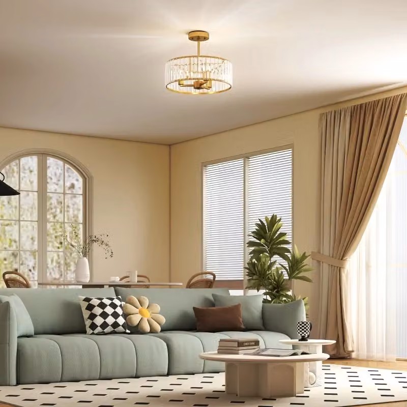 Lampada da soffitto moderna con paralume in cristallo trasparente e struttura in metallo oro per camera da letto o sala da pranzo – 2