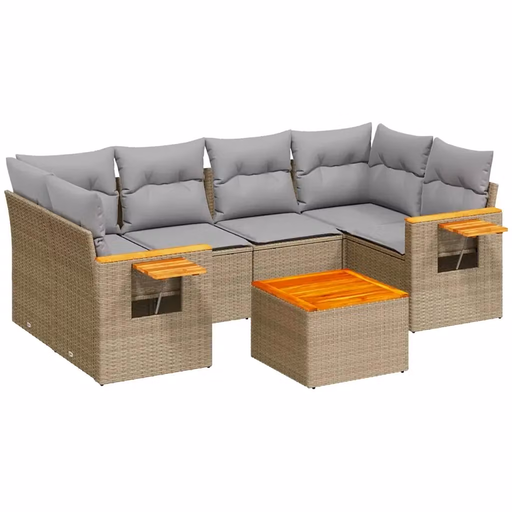 Set di divani da giardino vidaXL in polyrattan beige con cuscini, tavolino e sedute a forma di L per esterni – 2