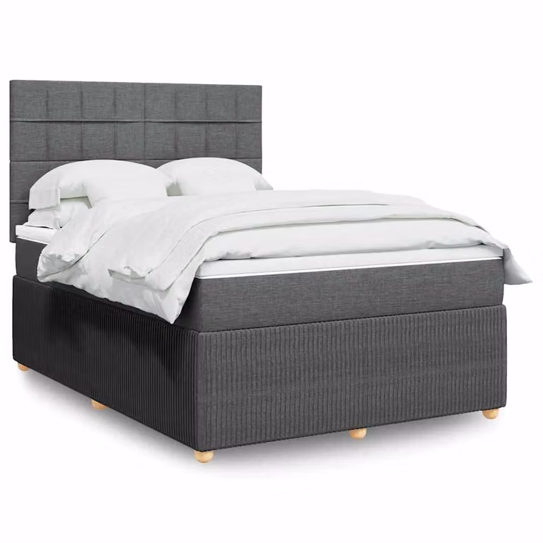 vidaXL Giroletto a Molle con Materasso Ibrido in Tessuto Grigio e Bianco L/P/H: 160 x 200 cm