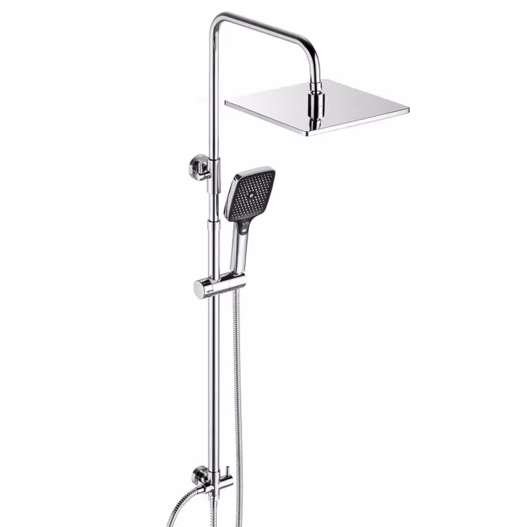 JOHO Sistema doccia in acciaio inossidabile senza miscelatore, set doccia con soffione a pioggia, a risparmio idrico, con testina doccia di 20x20 cm, finitura cromata