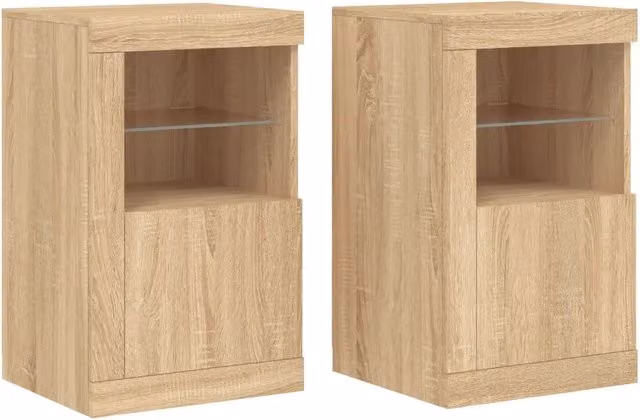 Set di 2 armadietti laterali moderni con luci LED 41 x 37 x 67 cm in legno multistrato rovere Sonoma 02_0049368