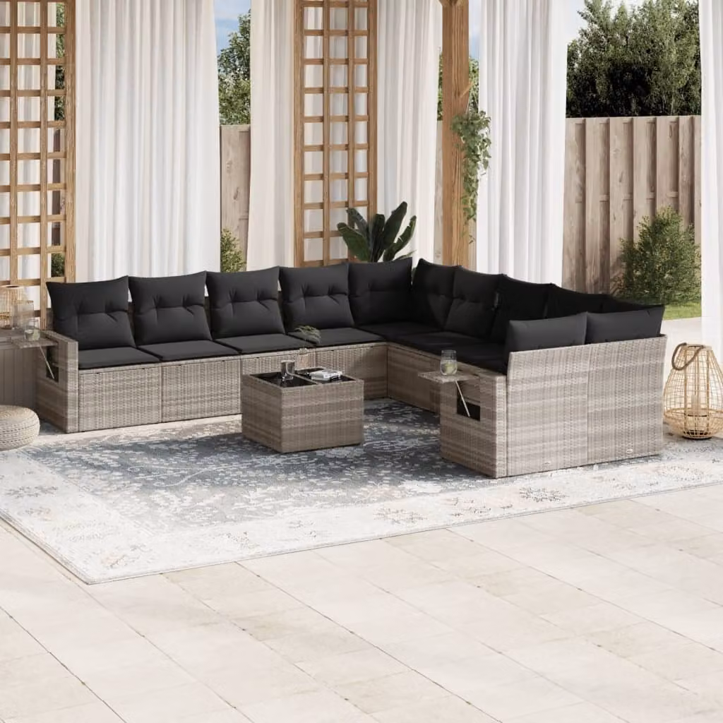Maison Exclusive - Set Divani da Giardino 11 pz con Cuscini in Polyrattan Grigio