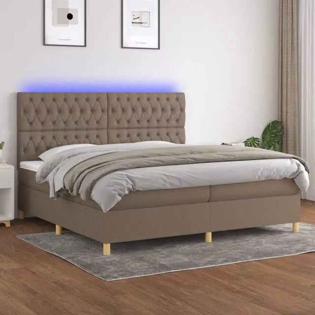 Letto a molle con illuminazione LED e porta USB vidaXL in tessuto beige, L 200 x P 200 x H 203 cm