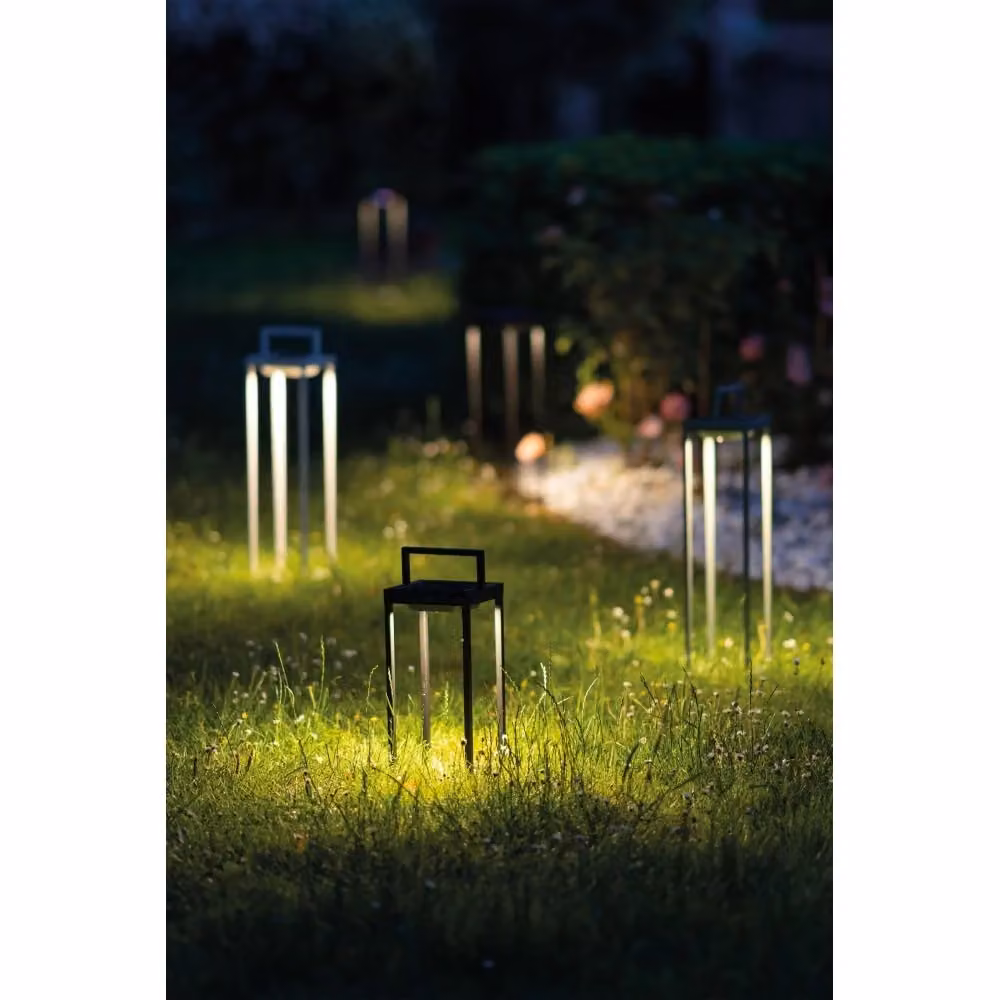 Lanterna Home Zafferano a energia solare con 2 LED, lampada da parete e da tavolo dimmabile con sensore crepuscolare, colore marrone, Altezza: 56,4 cm – 2