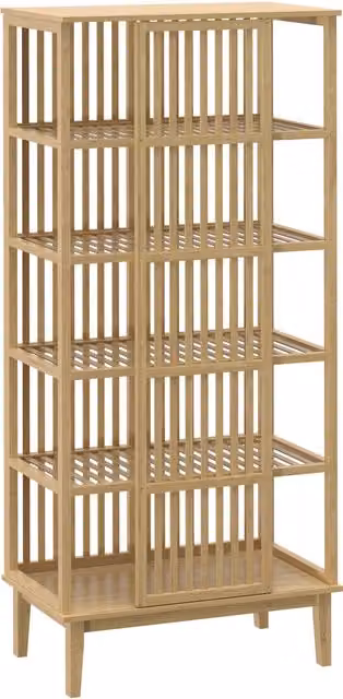 Armadio guardaroba HOMCOM in bambù con 5 ripiani e anta scorrevole, colore legno naturale beige