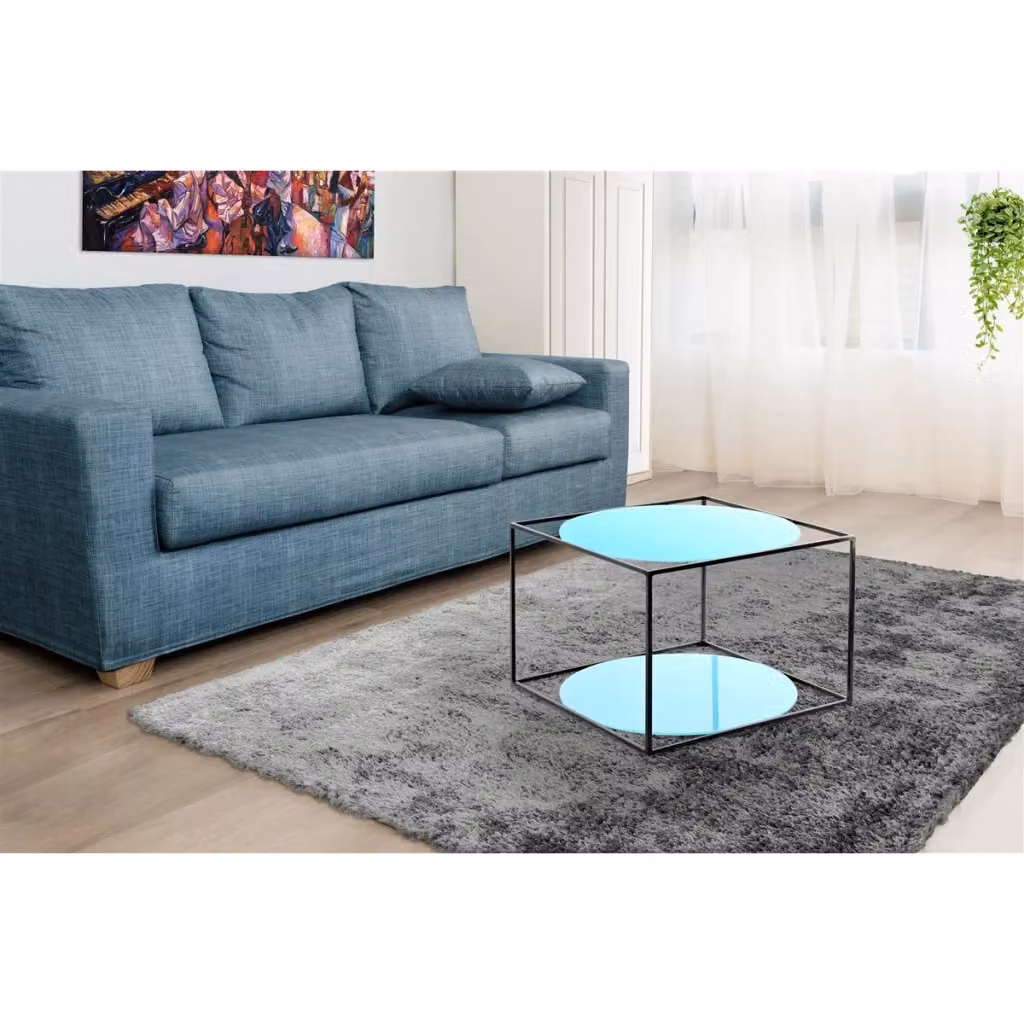 Tavolino da salotto Cody in metallo e vetro di KENDRA HOME, colore azzurro e nero – 2