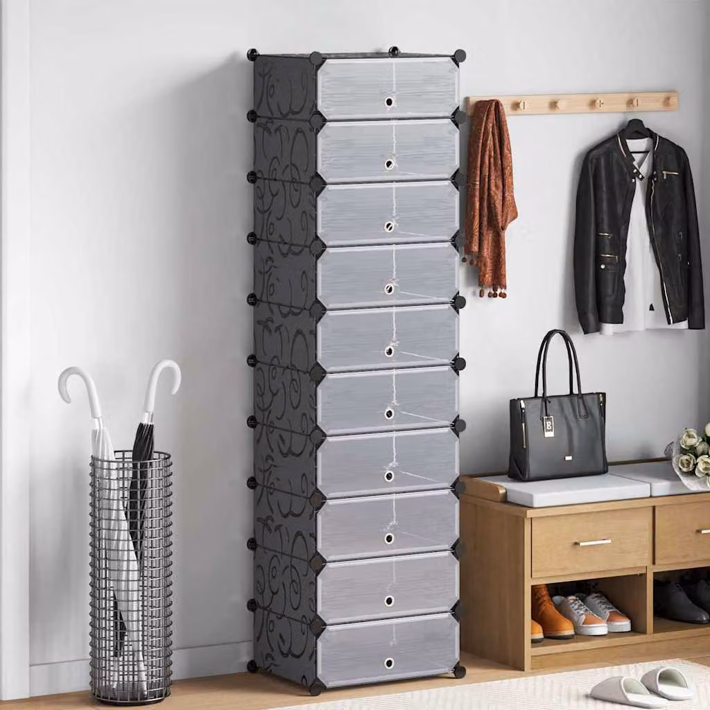 Scarpiera Moderna vidaXL con Scomparti Basculanti e Ante a Battente, Nera, L/P/H: 47 x 37 x 172 cm