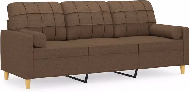 Divano da soggiorno moderno DESIGN IN in tessuto marrone con cuscini, L: 198 cm, P: 80 cm, H: 77 cm