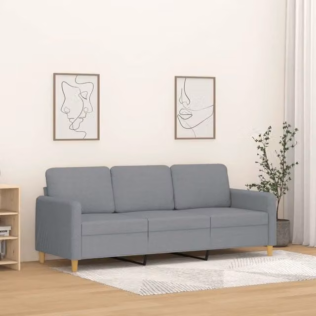 Divano moderno a 3 posti vidaXL in tessuto grigio con struttura in metallo e imbottitura in schiuma L: 198 cm, P: 80 cm, H: 77 cm