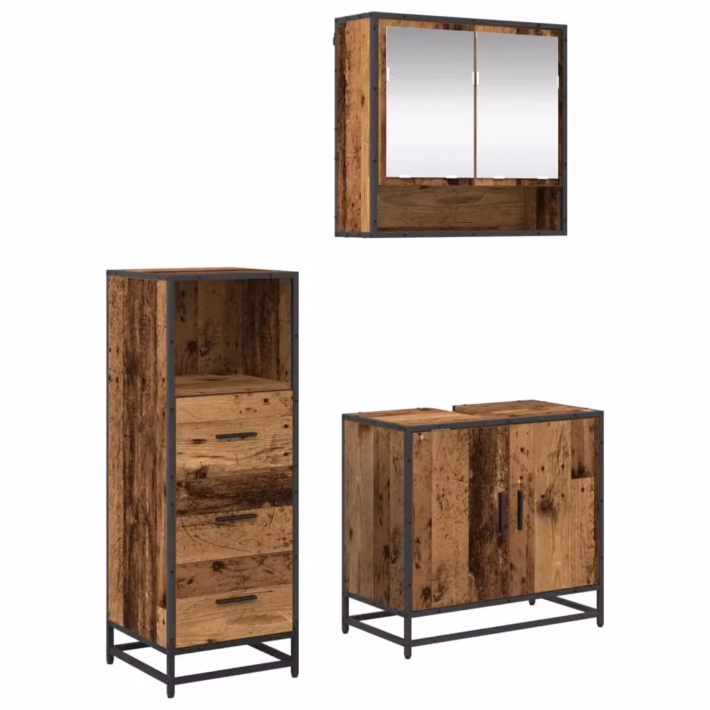 Set di mobili per il bagno moderno vidaXL in legno e metallo, 3 pezzi, marrone e nero, L/P/H: 65 x 33 x 60 cm – 2