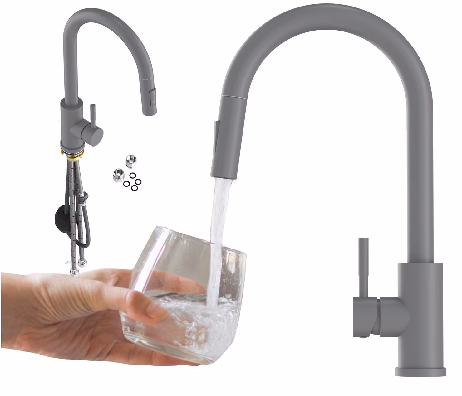 Granitan - Rubinetto da cucina - Rubinetto per lavello - Bocca estensibile - 2 tipi di getto - Grigio - LOSETO