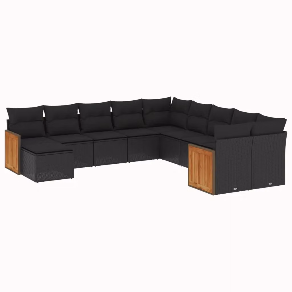 Set di Divani da Giardino vidaXL 11 pz in Polyrattan Nero con Cuscini Imbottiti e Rivestimenti Rimovibili – 2