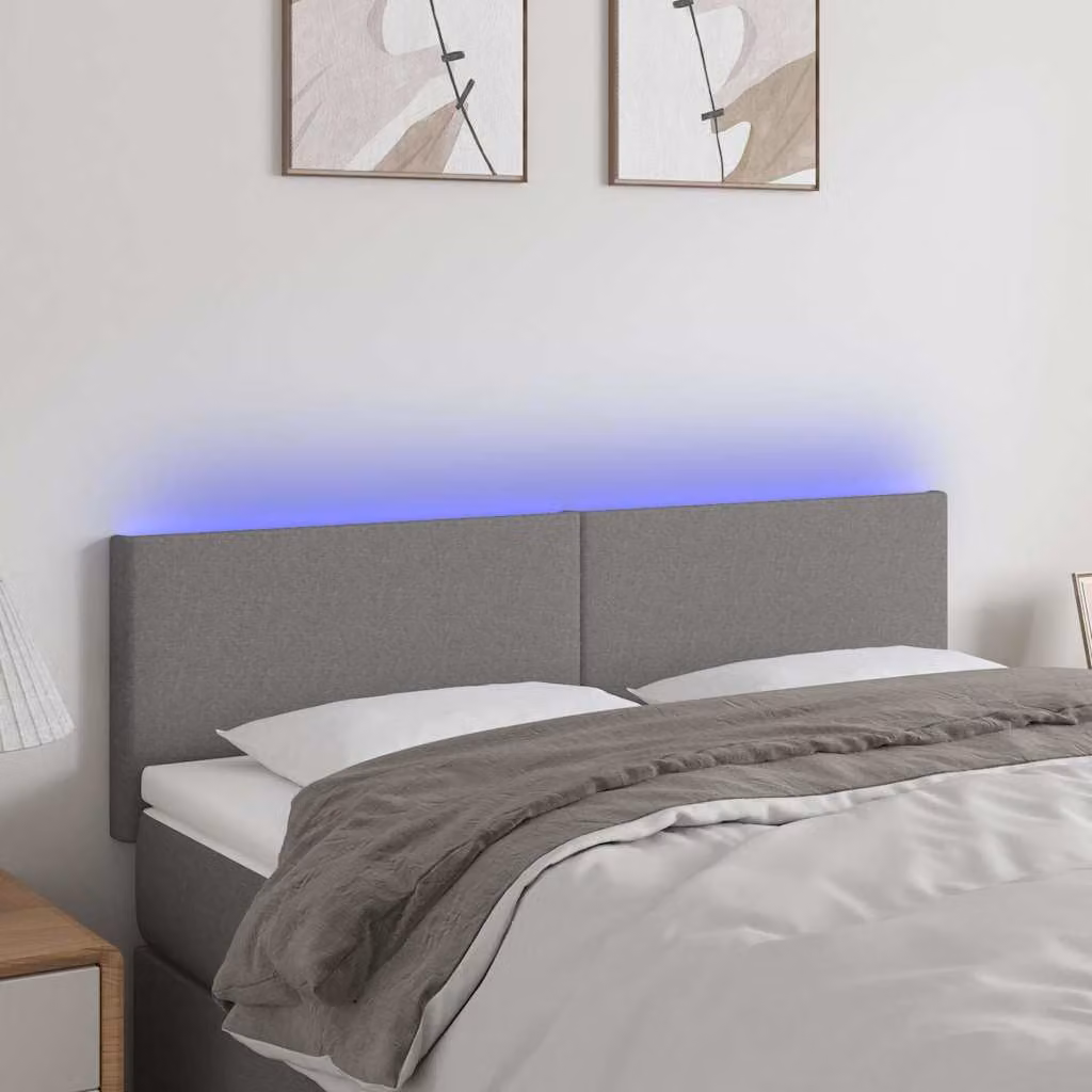 Testiera per letto vidaXL in tessuto grigio con illuminazione LED e porta USB, L 144 x P 5 x H 78/88 cm