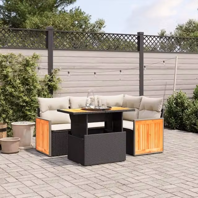 Set Divani da Giardino 5 pz con Cuscini in Polyrattan Nero 3273940