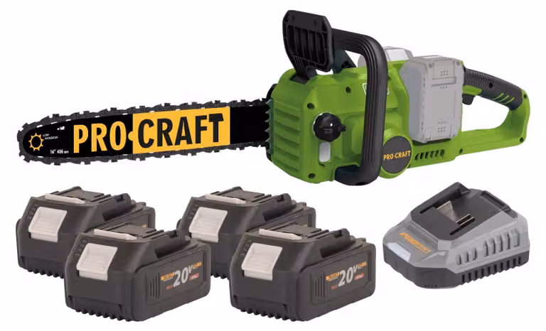 Motosega a batteria Procraft PCA42/2 40 V (2x 20 V) 406 mm Brushless + 4x batteria 4,0 Ah + caricabatteria