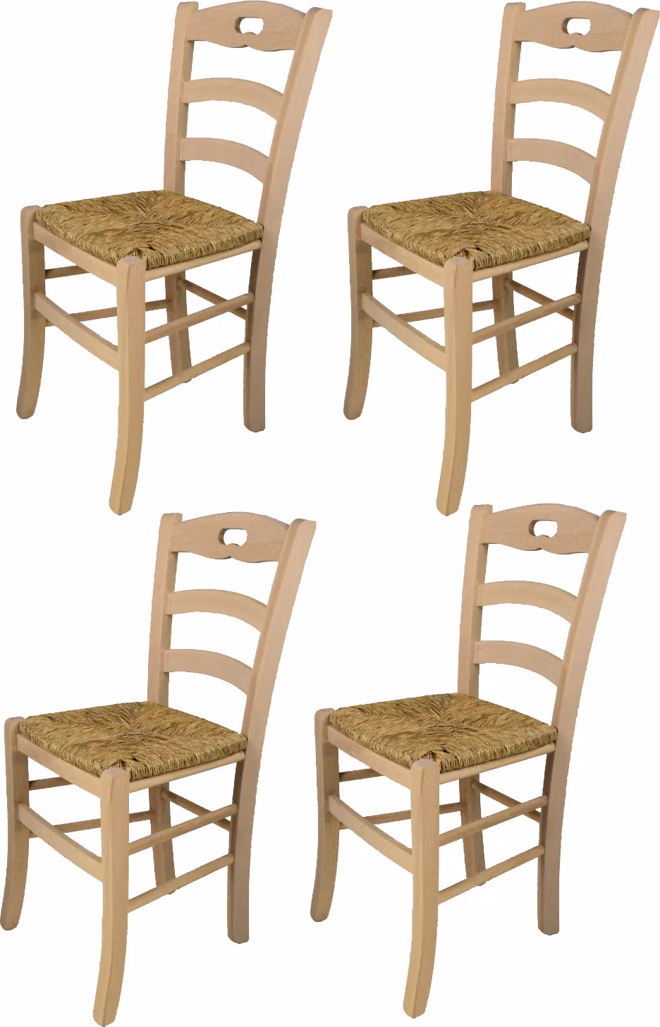 t m c s Tommychairs - Set di 4 sedie SAVOIE per cucina e sala da pranzo, struttura robusta in legno di faggio lucidato, non trattato e naturale al 100%, sedile in vera paglia