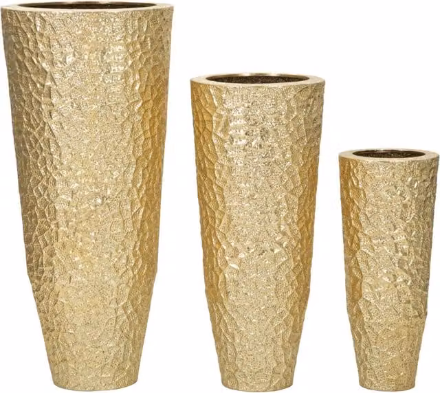 Set 3 portavasi Glasy oro in ferro con lavorazione decorativa
