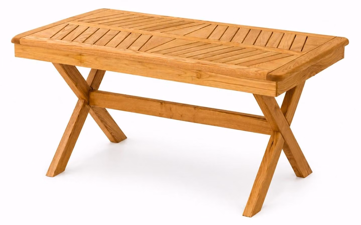 Tavolino da esterno moderno in legno naturale, elegante, rettangolare e robusto, ideale per la terrazza