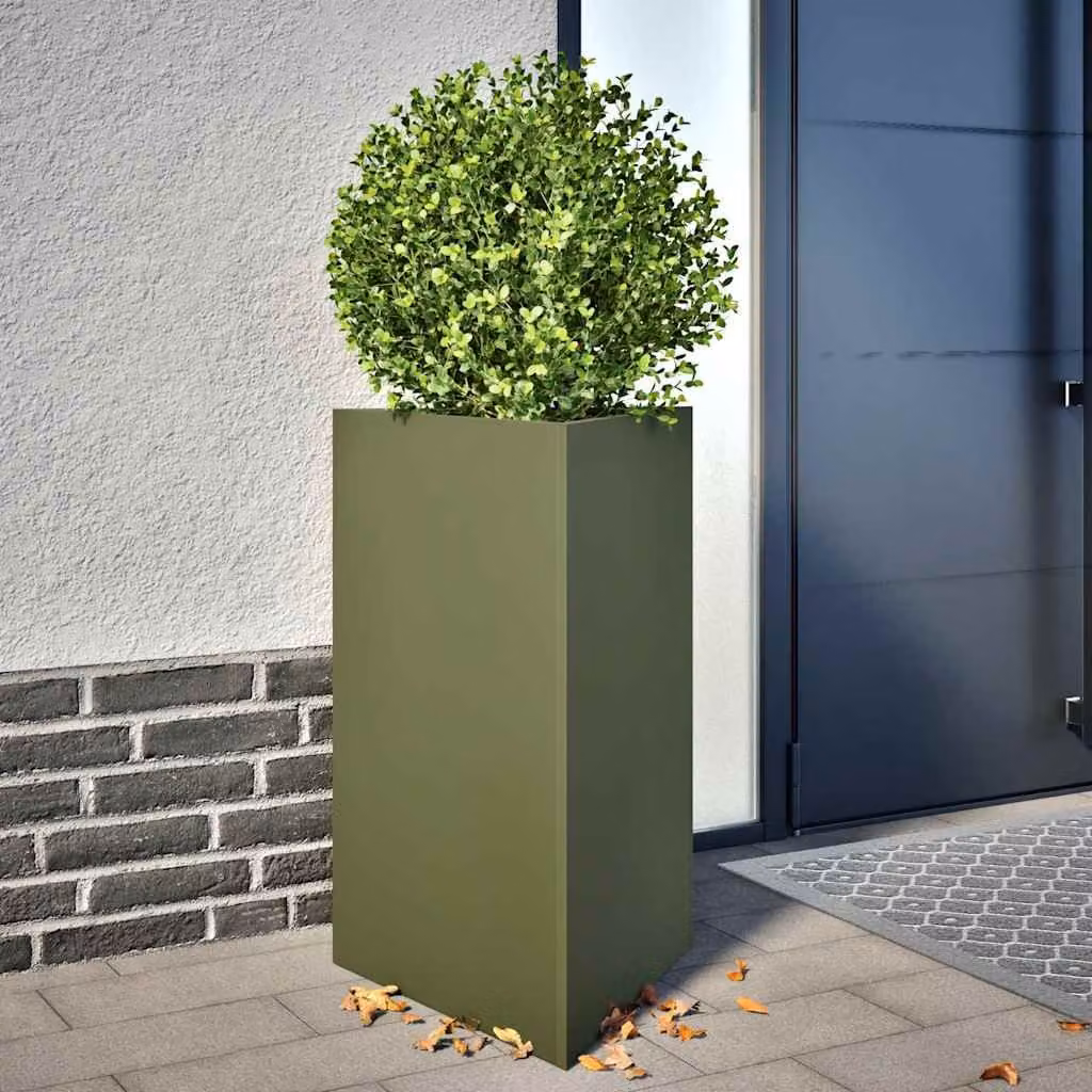 Fioriera da giardino triangolare vidaXL in acciaio verde, L: 50 cm, P: 43 cm, H: 75 cm
