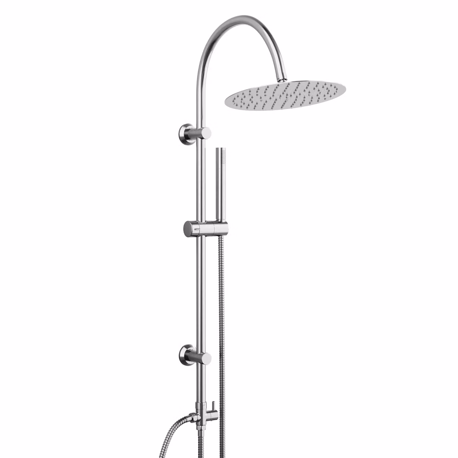 JOHO Colonna Doccia senza Miscelatore, set doccia in acciaio inox con soffione a pioggia rotondo XL D25 cm, asta doccia vintage a forma di U Cromato