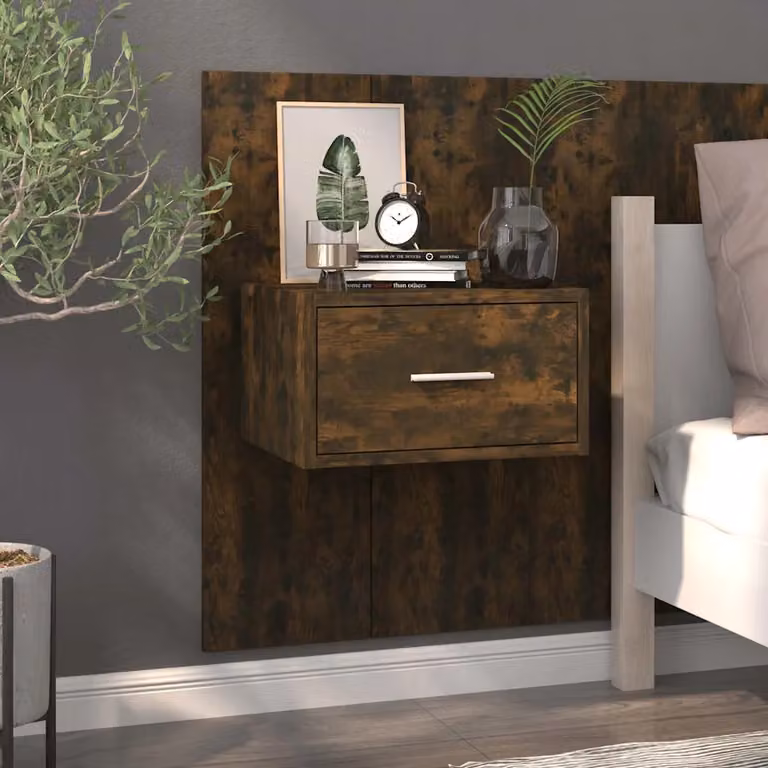 Comodino a muro vidaXL in rovere fumo marrone moderno
