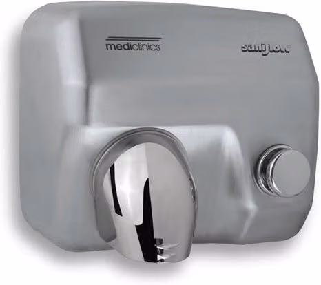 Asciugamani Elettrico Aria Calda a Pulsante in Acciaio Satinato Mediclinics Saniflow E05Cs