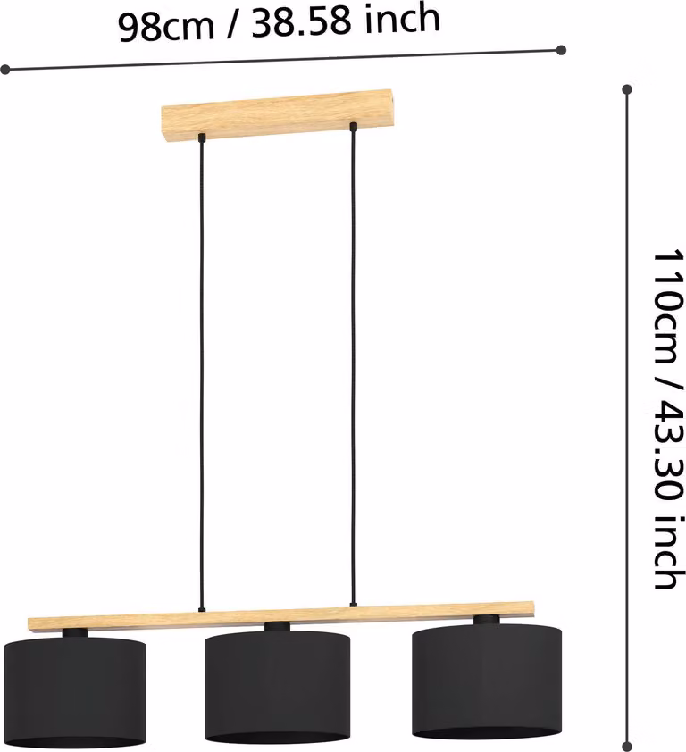 Eglo 900313 CASTRALVO E27 tripla lampada a sospensione 975x175mm Marrone Nero