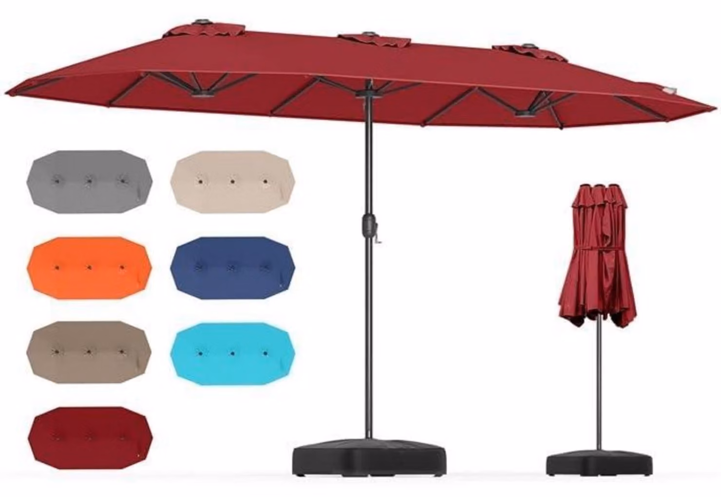 Ombrellone da esterno, modello a manovella, dimensioni 400 x 200 cm, colore bordeaux, protezione UV 30+