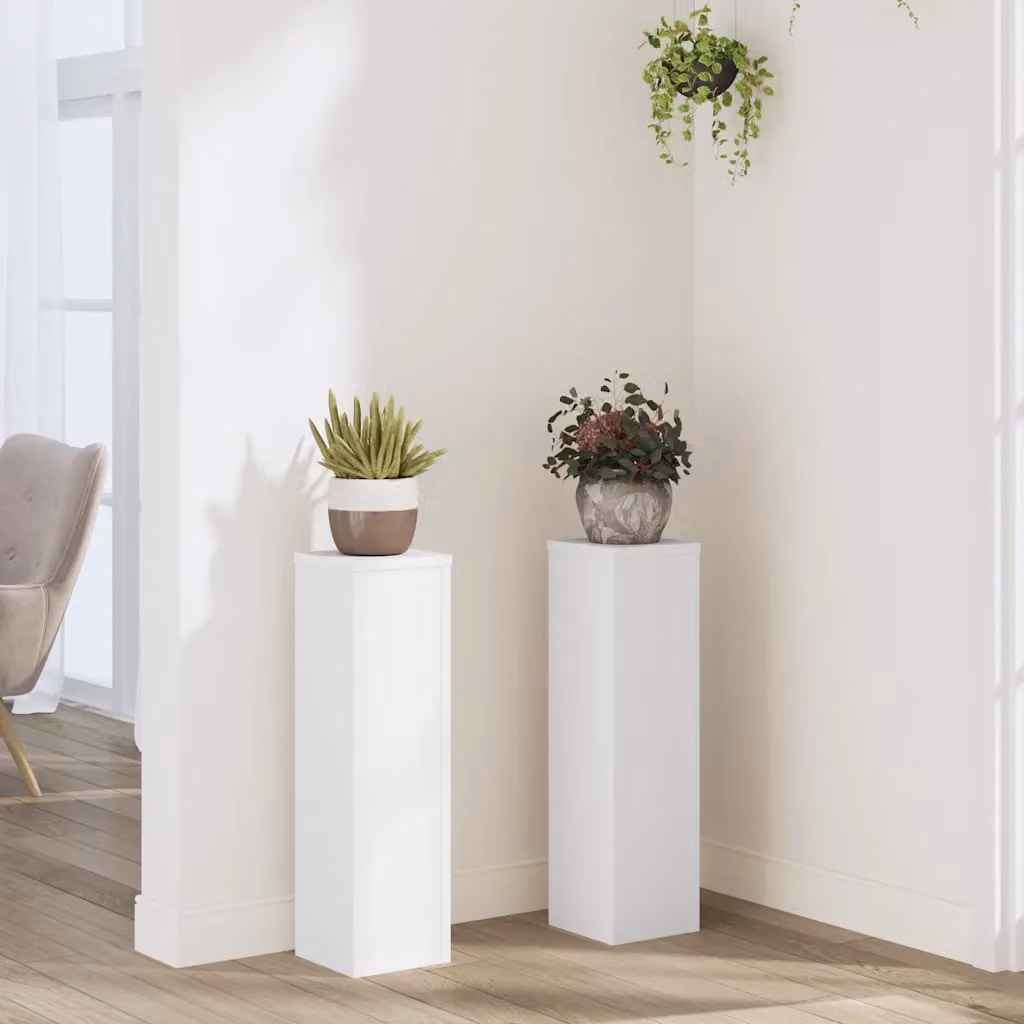 vidaXL Supporto per piante da parete in legno, 2 pezzi, Bianco, L/P/H: 17 x 17 x 60 cm