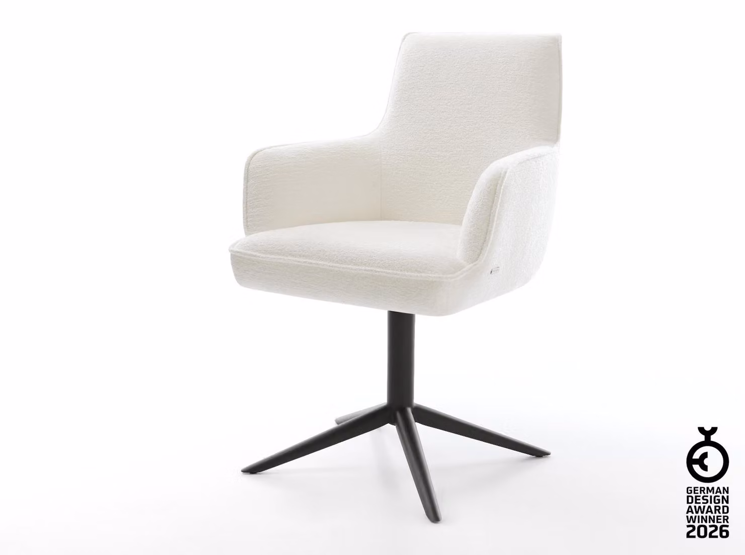 DELIFE Sedia girevole Heira-Flex con braccioli Bouclé Soft Beige Base nera Girevole a 360° Funzione oscillante Materasso a molle insacchettate