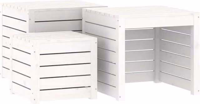 Set Cassette da Giardino 3 pz Bianco in Legno Massello di Pino CFW9689099