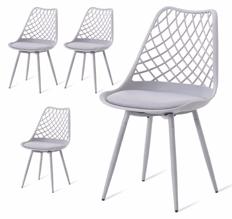 Set di 4 sedie da pranzo modello Tulip, colore grigio, dimensioni 48,5 x 44 x 81,5 cm